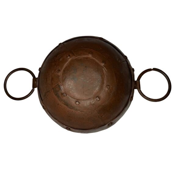 Antique Forged Iron Bowl with Ring Handles Primitive Rustic Decor - Picture 6 of 11